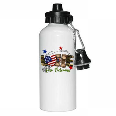 Love Our Veterans Day Proud Military American Flag Aluminum Water Bottle