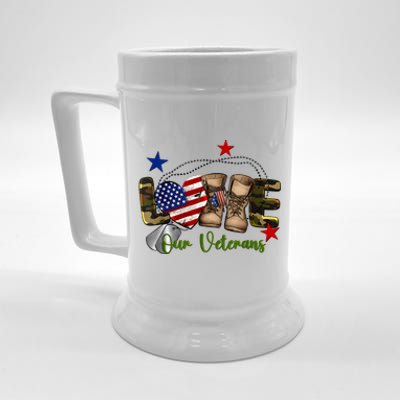 Love Our Veterans Day Proud Military American Flag Beer Stein