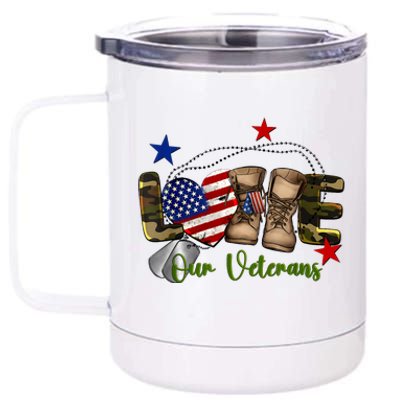 Love Our Veterans Day Proud Military American Flag 12 oz Stainless Steel Tumbler Cup