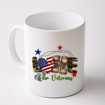 Love Our Veterans Day Proud Military American Flag Coffee Mug