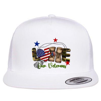 Love Our Veterans Day Proud Military American Flag Flatbill Hat
