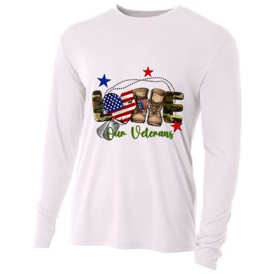 Love Our Veterans Day Proud Military American Flag Cooling Performance Long Sleeve Crew