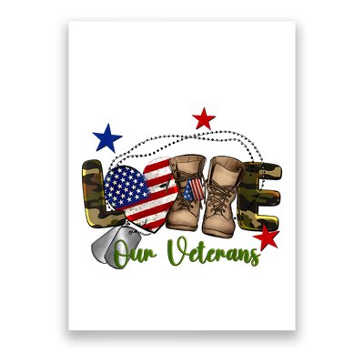 Love Our Veterans Day Proud Military American Flag Poster