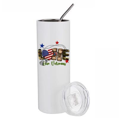 Love Our Veterans Day Proud Military American Flag Stainless Steel Tumbler