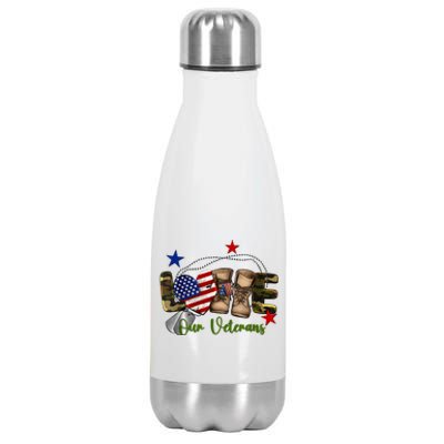 Love Our Veterans Day Proud Military American Flag Stainless Steel Insulated Water Bottle