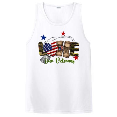 Love Our Veterans Day Proud Military American Flag PosiCharge Competitor Tank