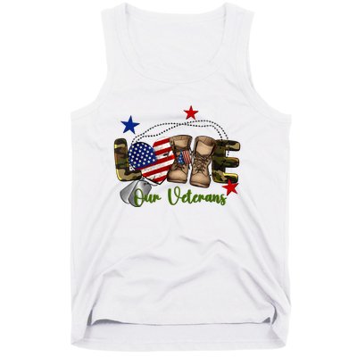 Love Our Veterans Day Proud Military American Flag Tank Top