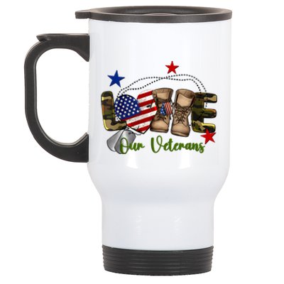 Love Our Veterans Day Proud Military American Flag Stainless Steel Travel Mug