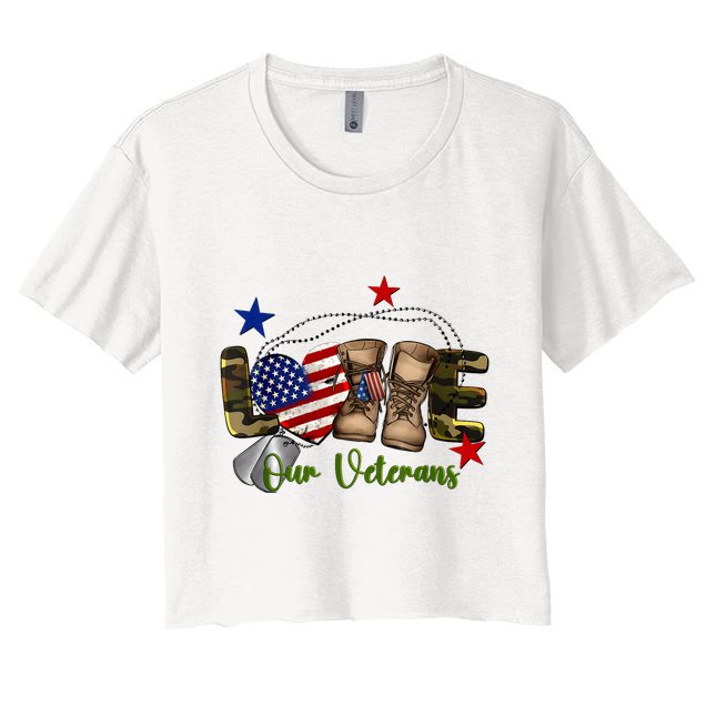 Love Our Veterans Day Proud Military American Flag Crop Top