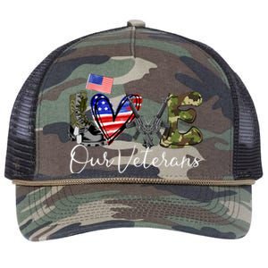 Love Our Veterans US Military Gifts Veterans Days Wo Retro Rope Trucker Hat Cap