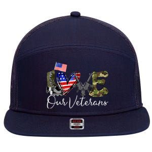 Love Our Veterans US Military Gifts Veterans Days Wo 7 Panel Mesh Trucker Snapback Hat