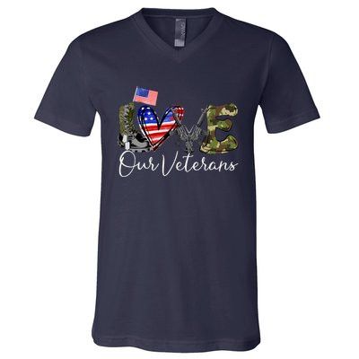 Love Our Veterans US Military Gifts Veterans Days Wo V-Neck T-Shirt