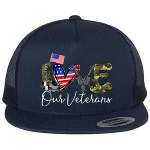 Love Our Veterans US Military Gifts Veterans Days Wo Flat Bill Trucker Hat