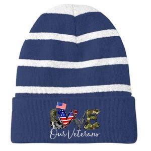 Love Our Veterans US Military Gifts Veterans Days Wo Striped Beanie with Solid Band