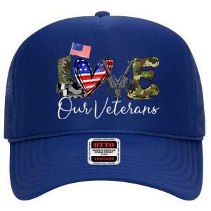 Love Our Veterans US Military Gifts Veterans Days Wo High Crown Mesh Back Trucker Hat