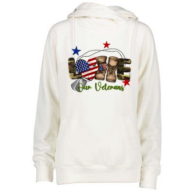 Love Our Veterans Day Proud Military American Flag Womens Funnel Neck Pullover Hood