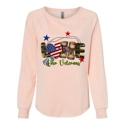 Love Our Veterans Day Proud Military American Flag Womens California Wash Sweatshirt