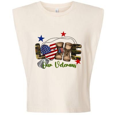 Love Our Veterans Day Proud Military American Flag Garment-Dyed Women's Muscle Tee