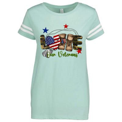 Love Our Veterans Day Proud Military American Flag Enza Ladies Jersey Football T-Shirt