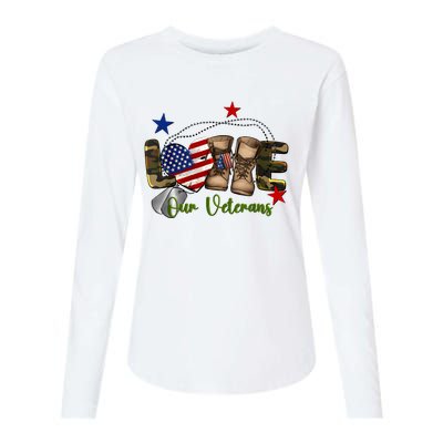 Love Our Veterans Day Proud Military American Flag Womens Cotton Relaxed Long Sleeve T-Shirt