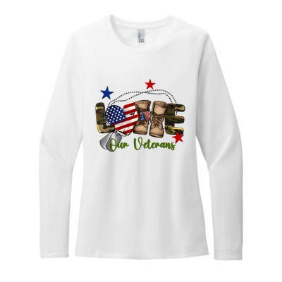 Love Our Veterans Day Proud Military American Flag Womens CVC Long Sleeve Shirt