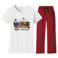 Love Our Veterans Day Proud Military American Flag Women's Flannel Pajama Set