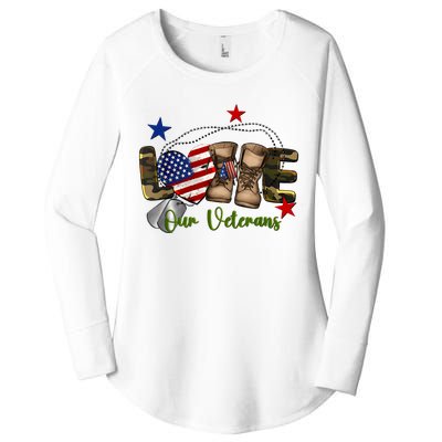 Love Our Veterans Day Proud Military American Flag Women's Perfect Tri Tunic Long Sleeve Shirt