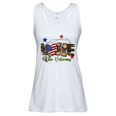 Love Our Veterans Day Proud Military American Flag Ladies Essential Flowy Tank