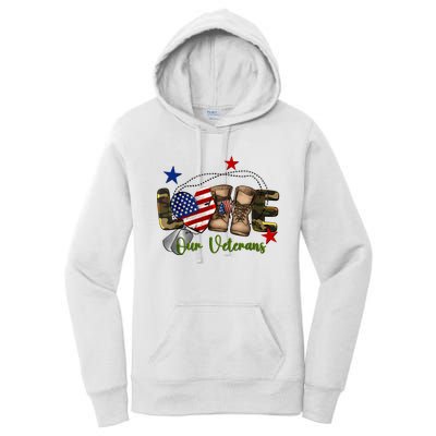 Love Our Veterans Day Proud Military American Flag Women's Pullover Hoodie