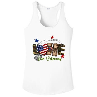 Love Our Veterans Day Proud Military American Flag Ladies PosiCharge Competitor Racerback Tank