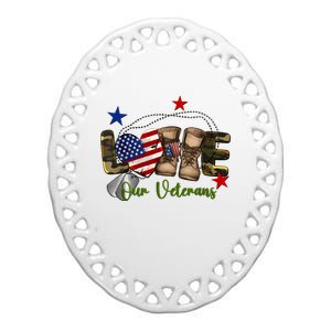 Love Our Veterans Day Proud Military American Flag Ceramic Oval Ornament