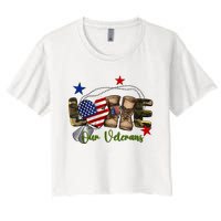 Love Our Veterans Day Proud Military American Flag Women's Crop Top Tee