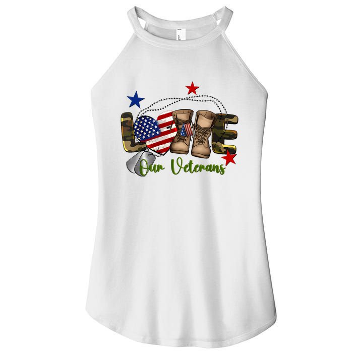 Love Our Veterans Day Proud Military American Flag Women's Perfect Tri Rocker Tank