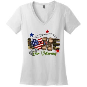 Love Our Veterans Day Proud Military American Flag Women's V-Neck T-Shirt