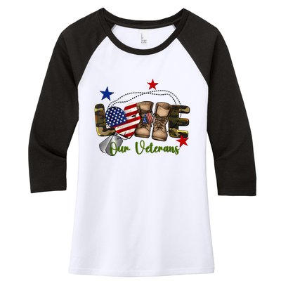 Love Our Veterans Day Proud Military American Flag Women's Tri-Blend 3/4-Sleeve Raglan Shirt