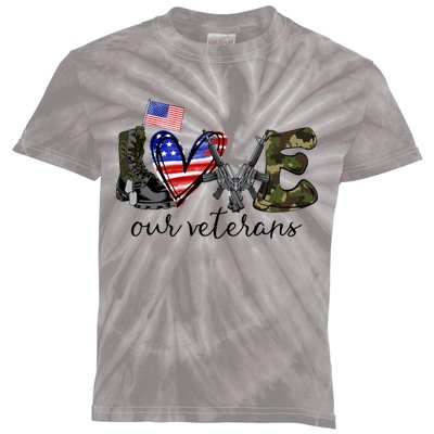 Love Our Veterans Us Military Veterans Day American Flag Cool Gift Kids Tie-Dye T-Shirt