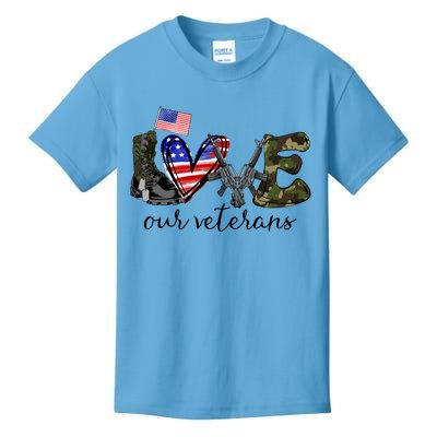 Love Our Veterans Us Military Veterans Day American Flag Cool Gift Kids T-Shirt