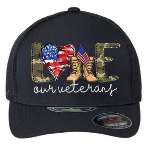 Love Our Veterans Us Military Gifts Veterans Day Flexfit Unipanel Trucker Cap