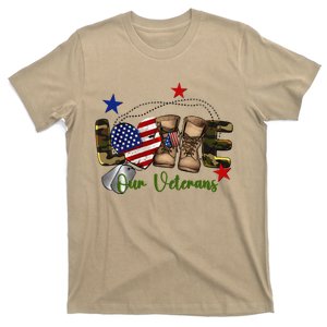 Love Our Veterans Day Proud Military American Flag Gift T-Shirt