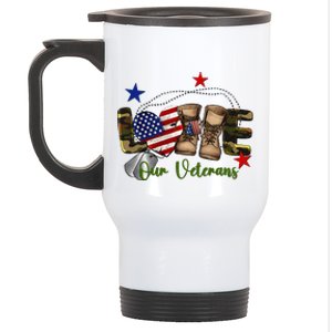 Love Our Veterans Day Proud Military American Flag Gift Stainless Steel Travel Mug