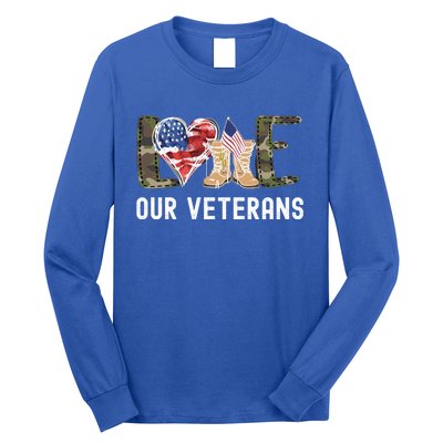 Love Our Veterans Celebrate Grunge American Flag Gift Long Sleeve Shirt