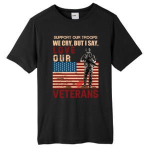 Love Our Veterans Retired Soldier U S Flag Gift Tall Fusion ChromaSoft Performance T-Shirt