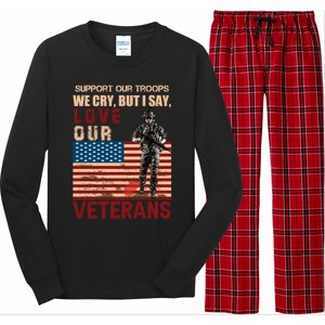 Love Our Veterans Retired Soldier U S Flag Gift Long Sleeve Pajama Set