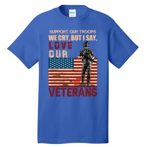 Love Our Veterans Retired Soldier U S Flag Gift Tall T-Shirt