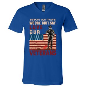 Love Our Veterans Retired Soldier U S Flag Gift V-Neck T-Shirt