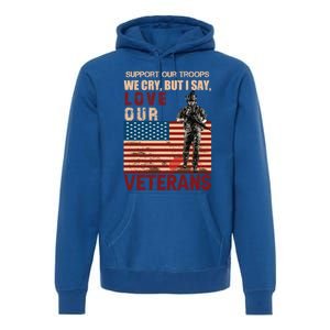 Love Our Veterans Retired Soldier U S Flag Gift Premium Hoodie