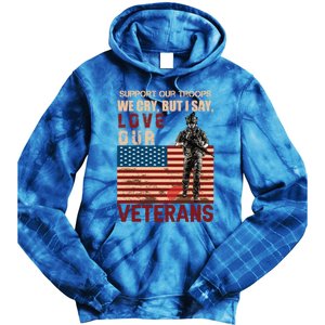 Love Our Veterans Retired Soldier U S Flag Gift Tie Dye Hoodie