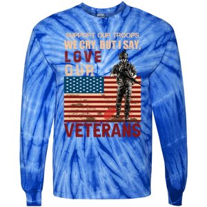 Love Our Veterans Retired Soldier U S Flag Gift Tie-Dye Long Sleeve Shirt