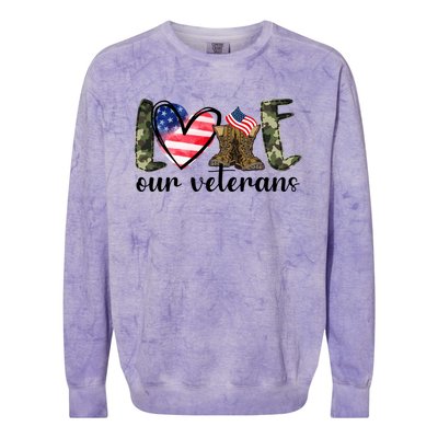 Love Our Veterans Gift American Flag Veterans Day Military Gift Colorblast Crewneck Sweatshirt