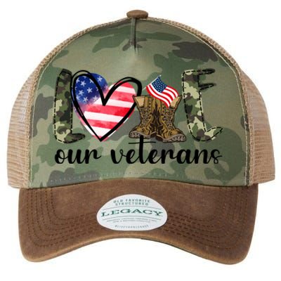 Love Our Veterans Gift American Flag Veterans Day Military Gift Legacy Tie Dye Trucker Hat